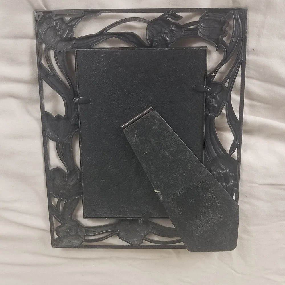 Tulip Floral Metal Photo Frame  5x7 Silver Excellent Art Nouveau Pewter